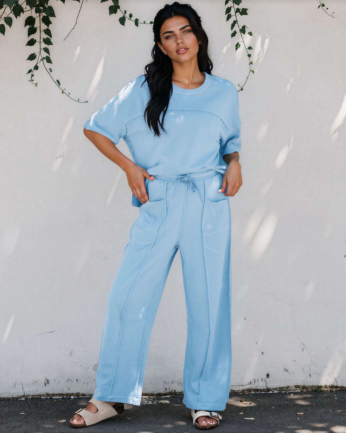 Drop Shoulder Boxy Tee and Barrel Pants Set in Orchid Bouquet view 18 - Shoulder Drop Set Workout (top)