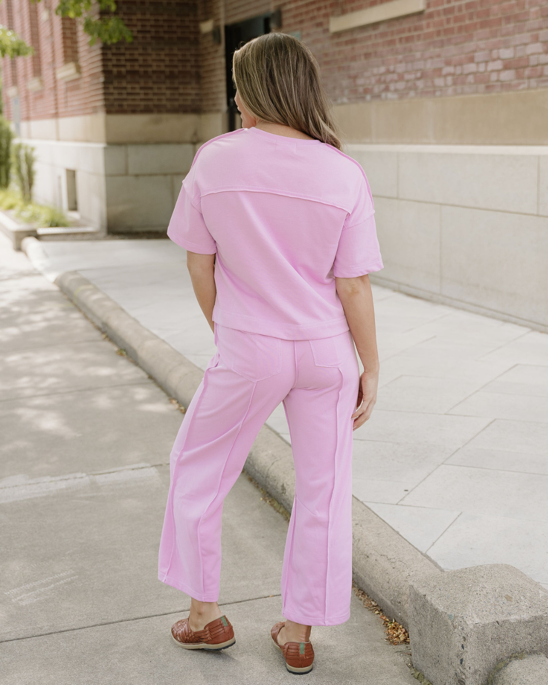 Drop Shoulder Boxy Tee and Barrel Pants Set in Racing Red view 8 - Shoulder Drop Set Workout (top)