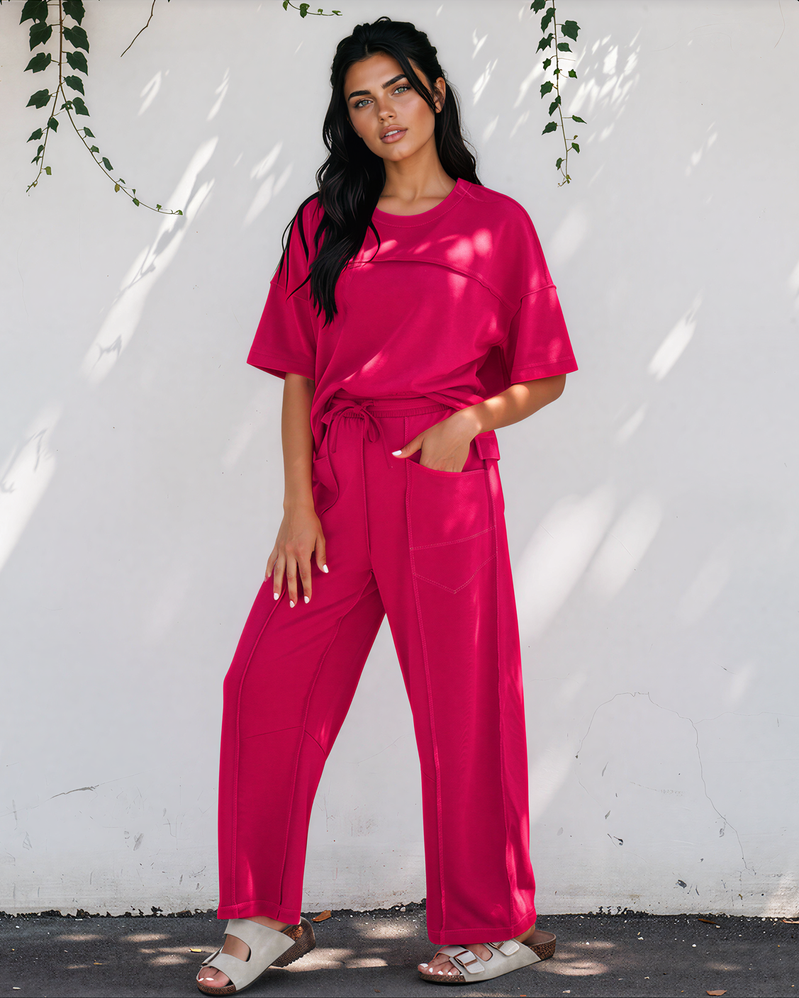 Drop Shoulder Boxy Tee and Barrel Pants Set view 21 - Shoulder Drop Set Workout (top)