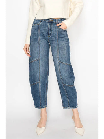 Elara Relaxed Tapered High Rise Cut Seam Detailing Barrel Jeans in 3 (25) view 2 - High-Waisted - Elara Relaxed Pants