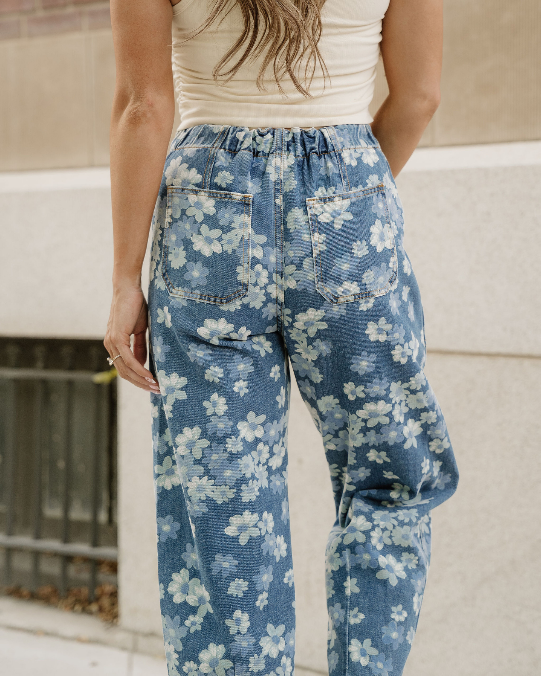 Eliana Floral Printed Drawstring Barrel Jeans view 8 (bottom)