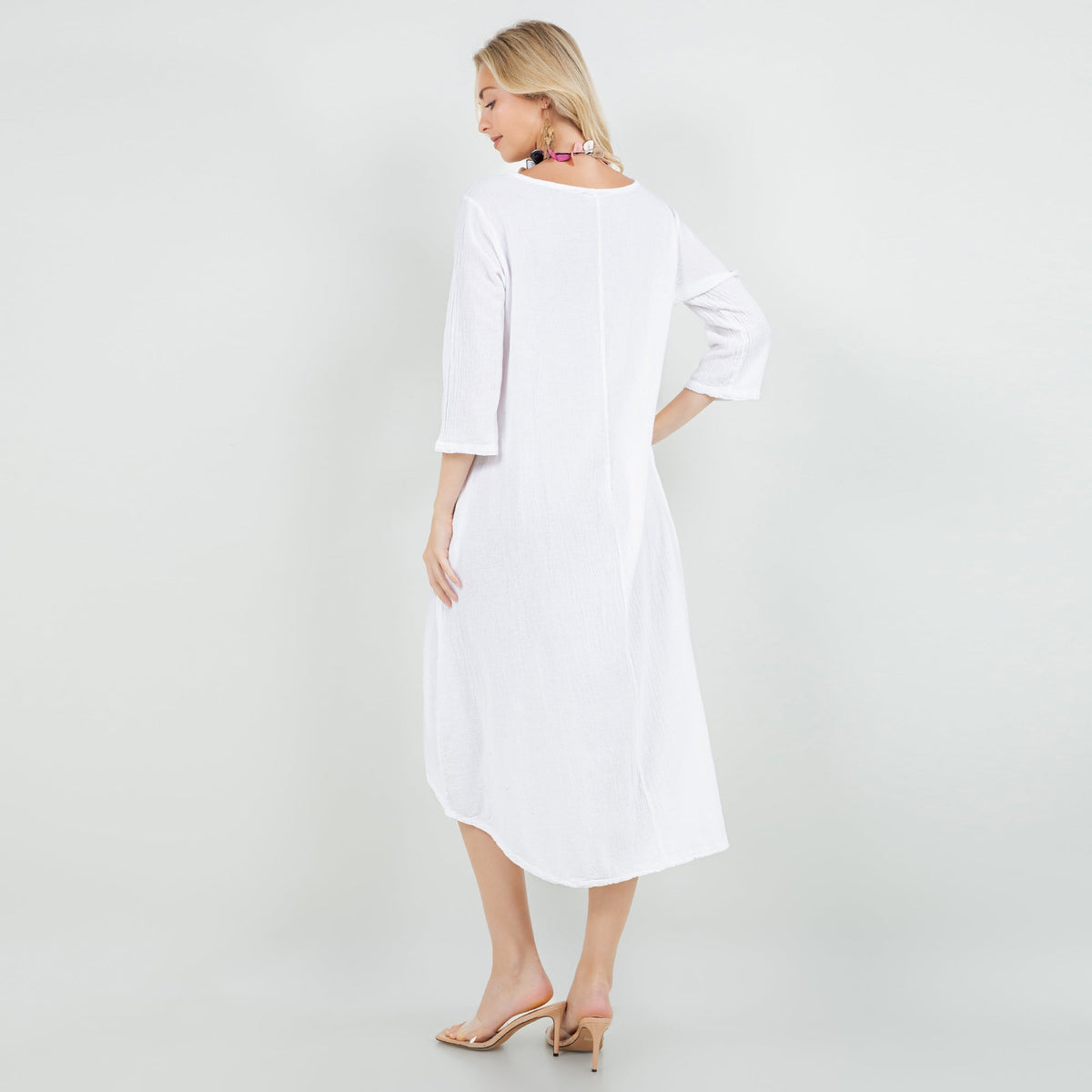 Ellen Our Hi-low Cotton Gauze Dress with Sleeves and Pockets - MeeeShop Women's Fashion
