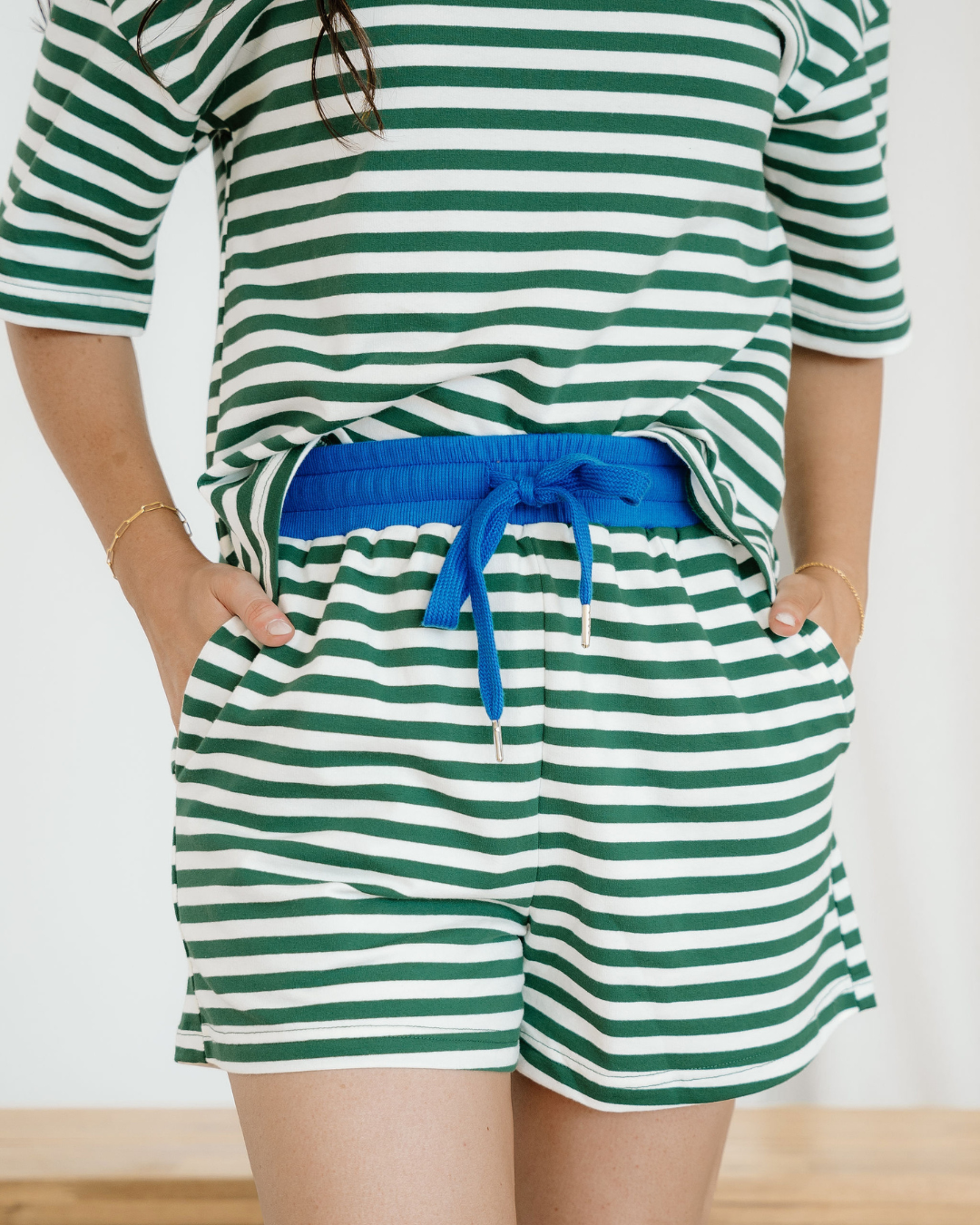 Elsa Drop Shoulder Boxy Casual Terry Short Set in Rose Stripe view 6 (bottom)