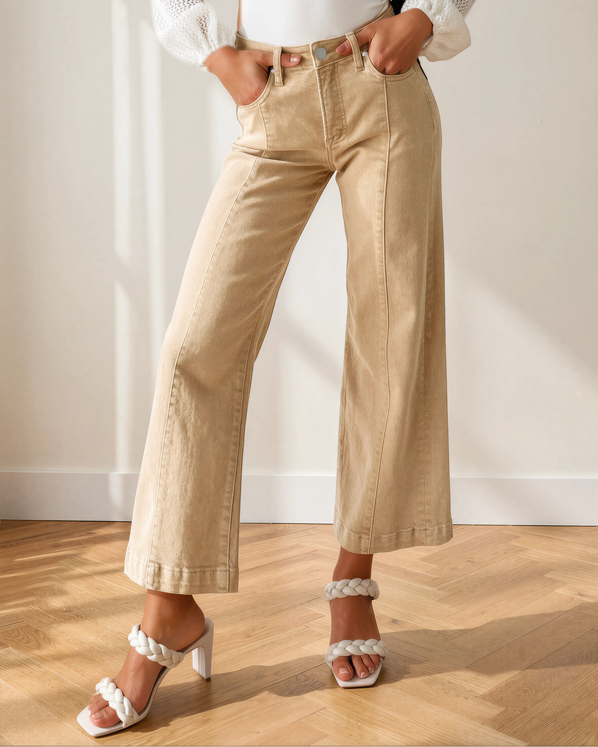 Elsie Center Seam Cropped Jeans in Apricot view 5 (bottom)