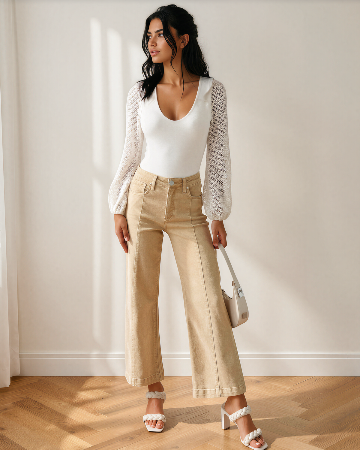 Elsie Center Seam Cropped Jeans in Apricot view 6 (bottom)