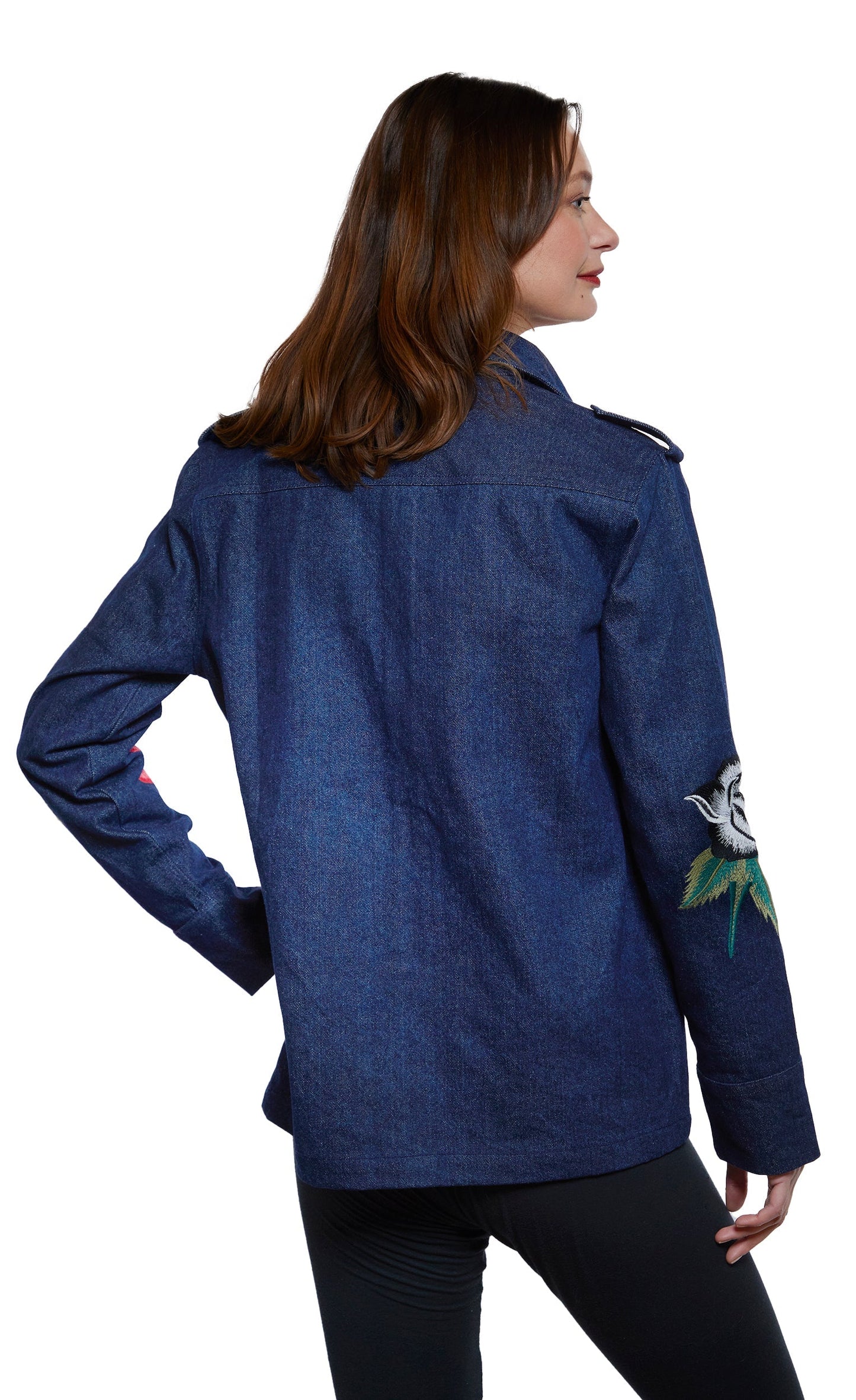 Embroidered Denim Jacket in L view 4 - Embroidered Denim Jacket Women (bottom)