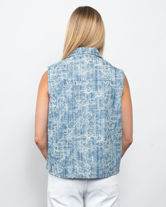 Embroidered Denim Vest in Embroidered Denim view 2 - Embroidered Denim Vest Women (bottom)