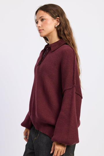 Emory Park Arantxa Sweater in Burgundy view 2 - Aran Sweater Coats (top)