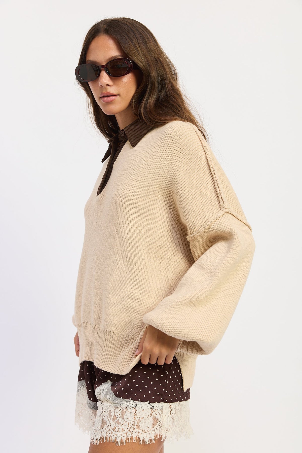 Emory Park Arantxa Sweater in Oatmeal view 5 - Aran Sweater Coats (top)