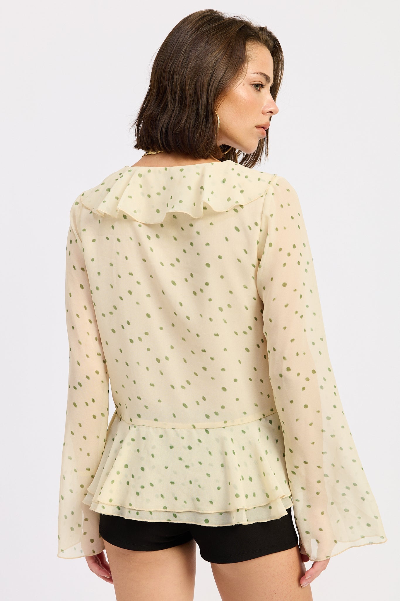 Emory Park Betty Flutter Top in Ivory Green view 3
