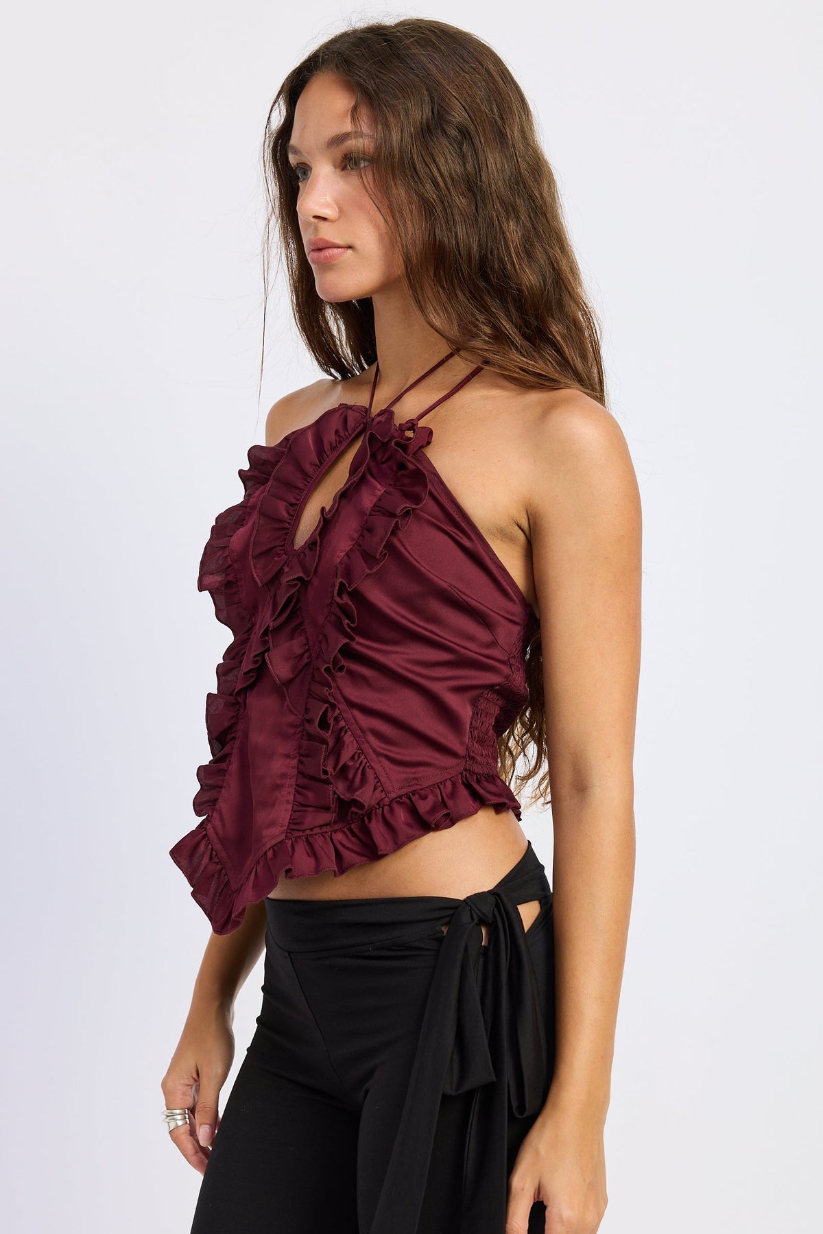 Emory Park Calista Halter Top in Cranberry view 7 - Emory Park Crochet Top