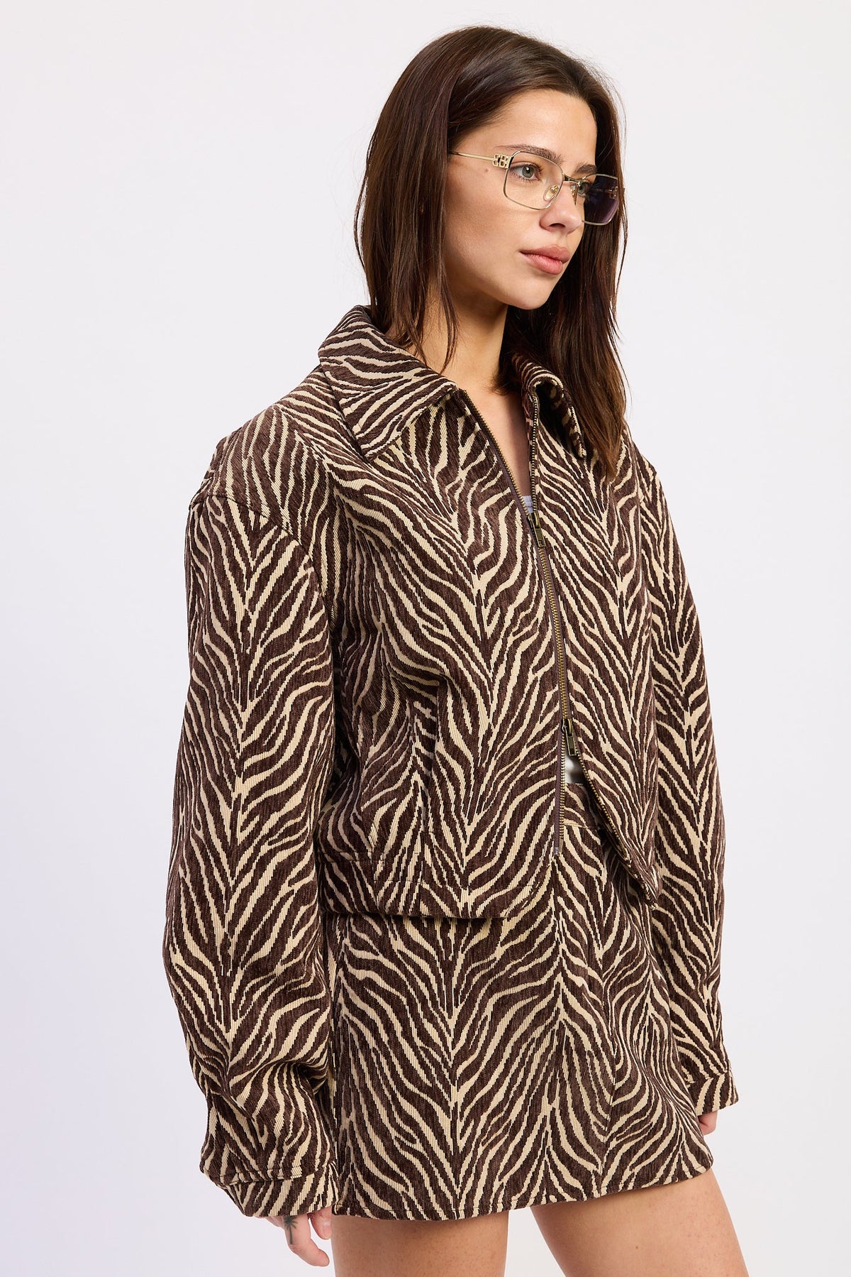 Emory Park Elspeth Jacquard Jacket in Brown Tan view 2 (layer)