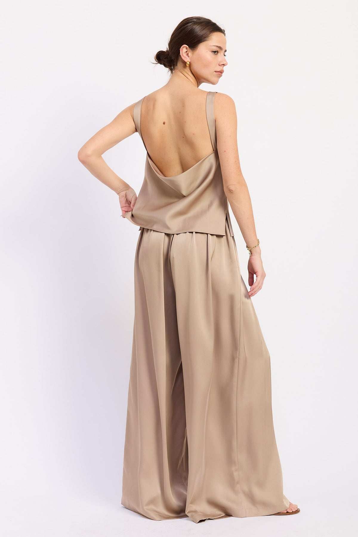 Emory Park Emily Satin Pants in Beige view 3 (bottom)