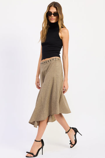 Emory Park Esra Midi Skirt in Taupe Gingham view 2 - Esra Midi Dress