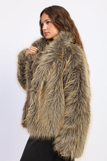 Emory Park Georgia Fur Jacket in Khaki Beige view 2 - Georgia Fur Coat (layer)