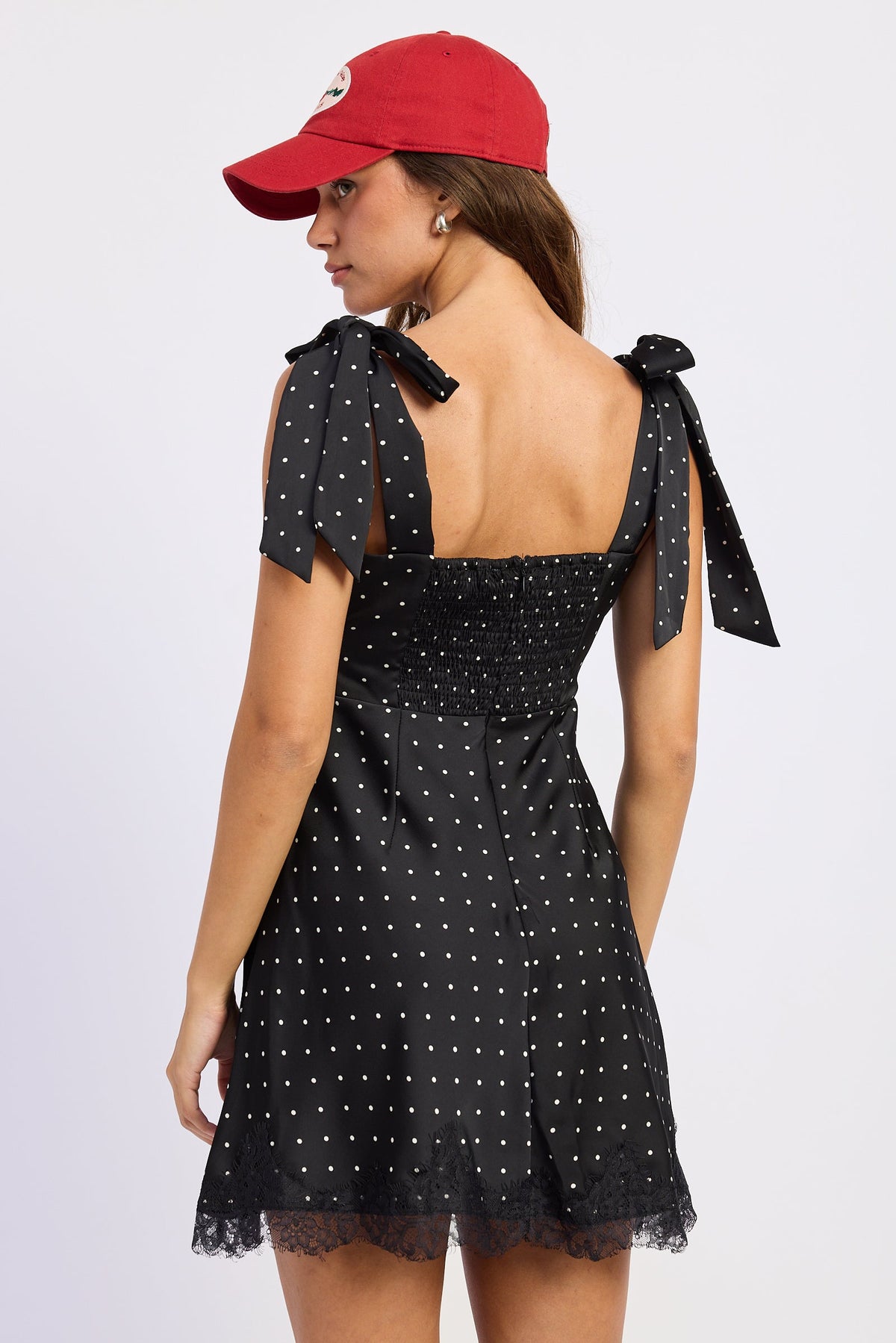 Emory Park Lacey Mini Dress in Black Ivory Polka view 3 - Lacey Mini Dress Babyboo