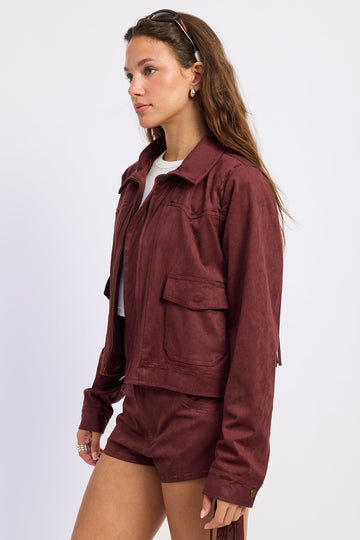 Emory Park Xenia Jacket in Wine view 2 - Xenia Onatopp Jacket (layer)