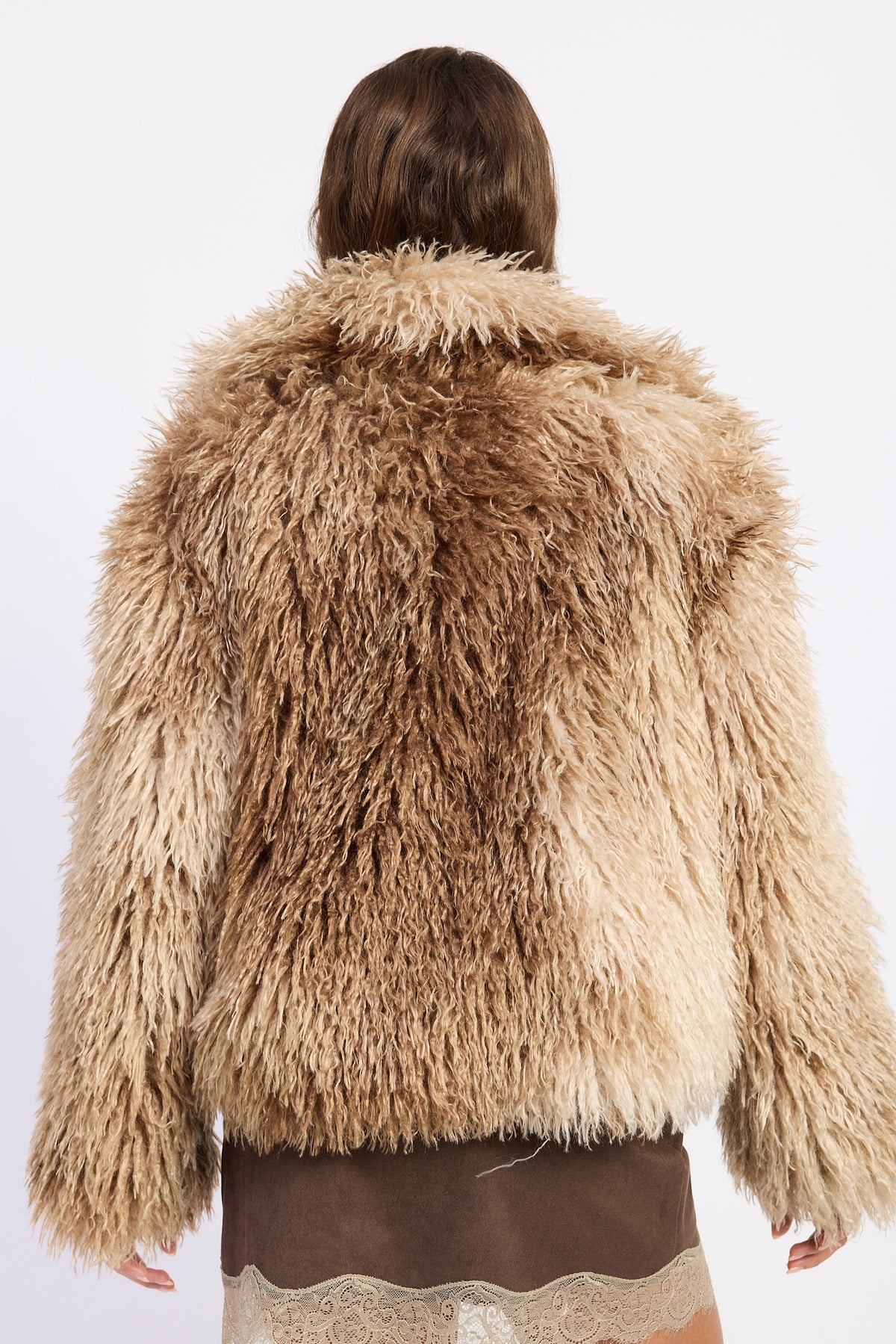 Emory Park Zafrina Faux Fur Coat in Brown Tie Dye view 3 - Zahra Faux Leather Coat (layer)