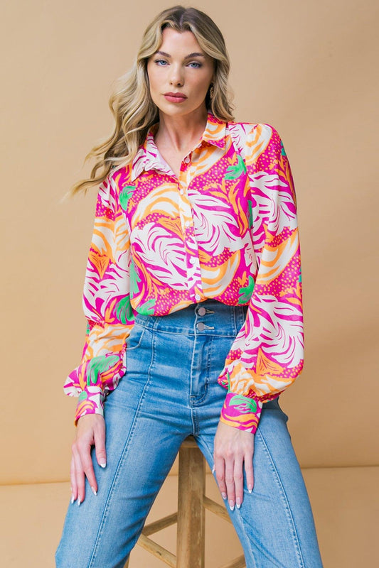 Esteemed Moment Woven Top in FUCHSIA IVORY view 2 - Esteemed Model