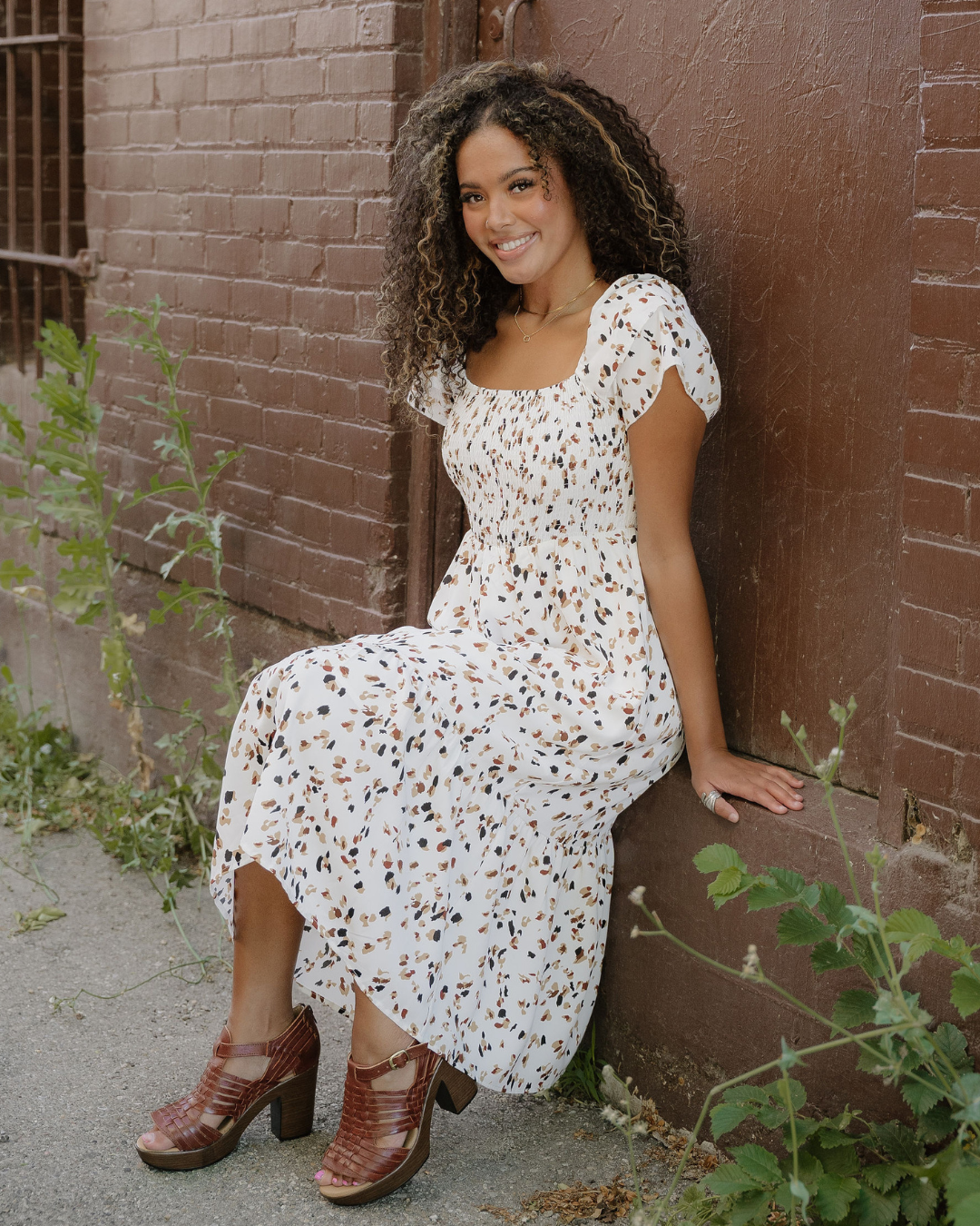 Estelle Smocked Square Neck Ruffle Short Sleeve Dress in S - Estelle Sleeveless Dress