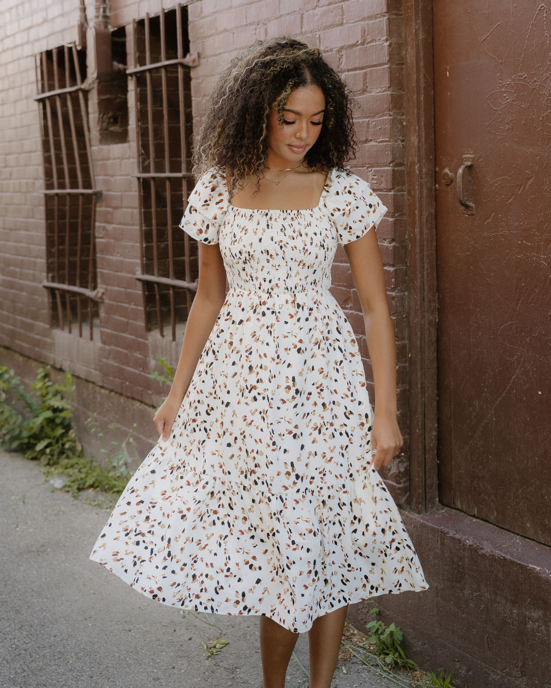 Estelle Smocked Square Neck Ruffle Short Sleeve Dress in M view 2 - Estelle Sleeveless Dress