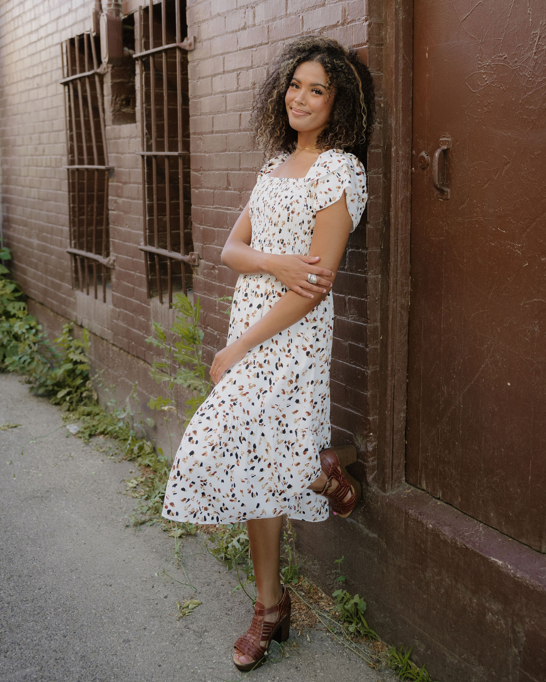 Estelle Smocked Square Neck Ruffle Short Sleeve Dress view 5 - Estelle Sleeveless Dress