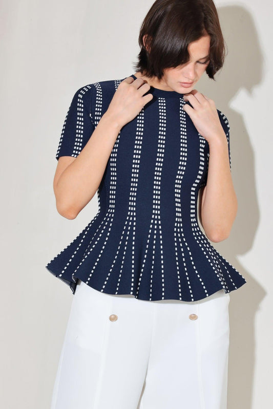 Evening Rustle Jacquard Sweater Top in WHITE/BLACK view 2 - Evening Sweater Set