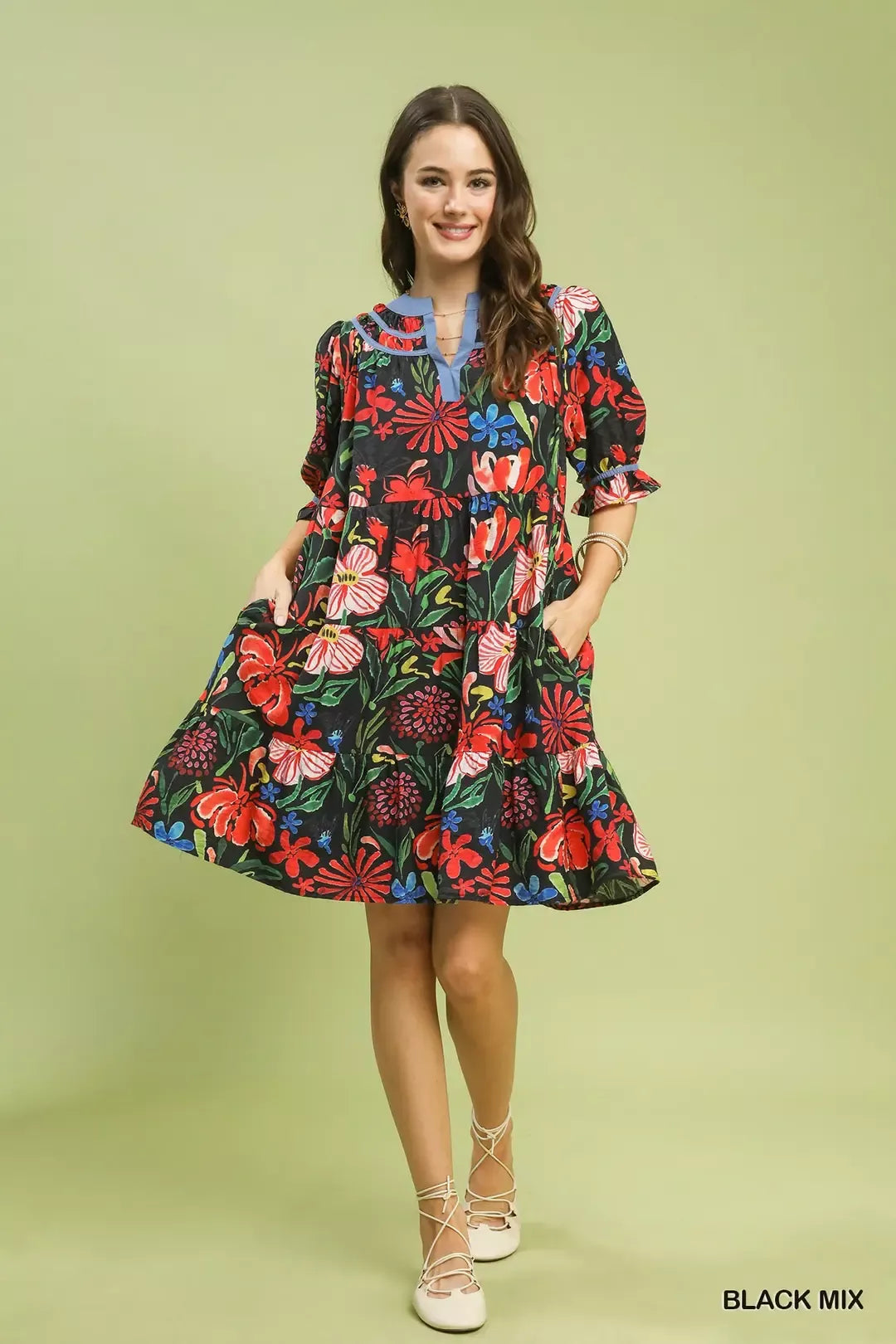 umgee floral tiered Umgee Floral Tiered Puff Sleeve Dress view 5 (dress) - shop at us.meeeshop