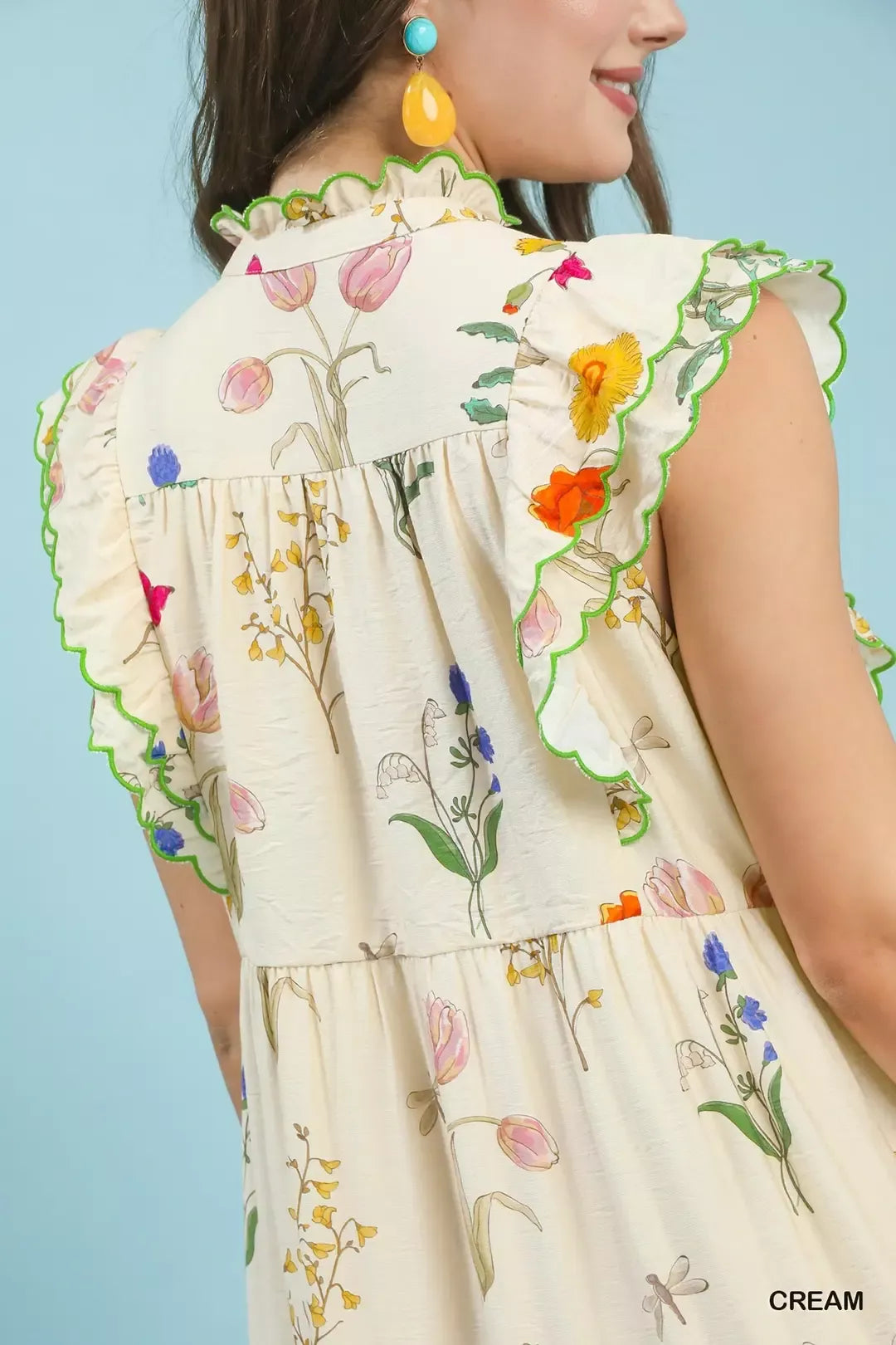 umgee floral ruffle Umgee Floral Ruffle Tiered Midi Dress with Scalloped Detail view 7 (dress) - shop at us.meeeshop