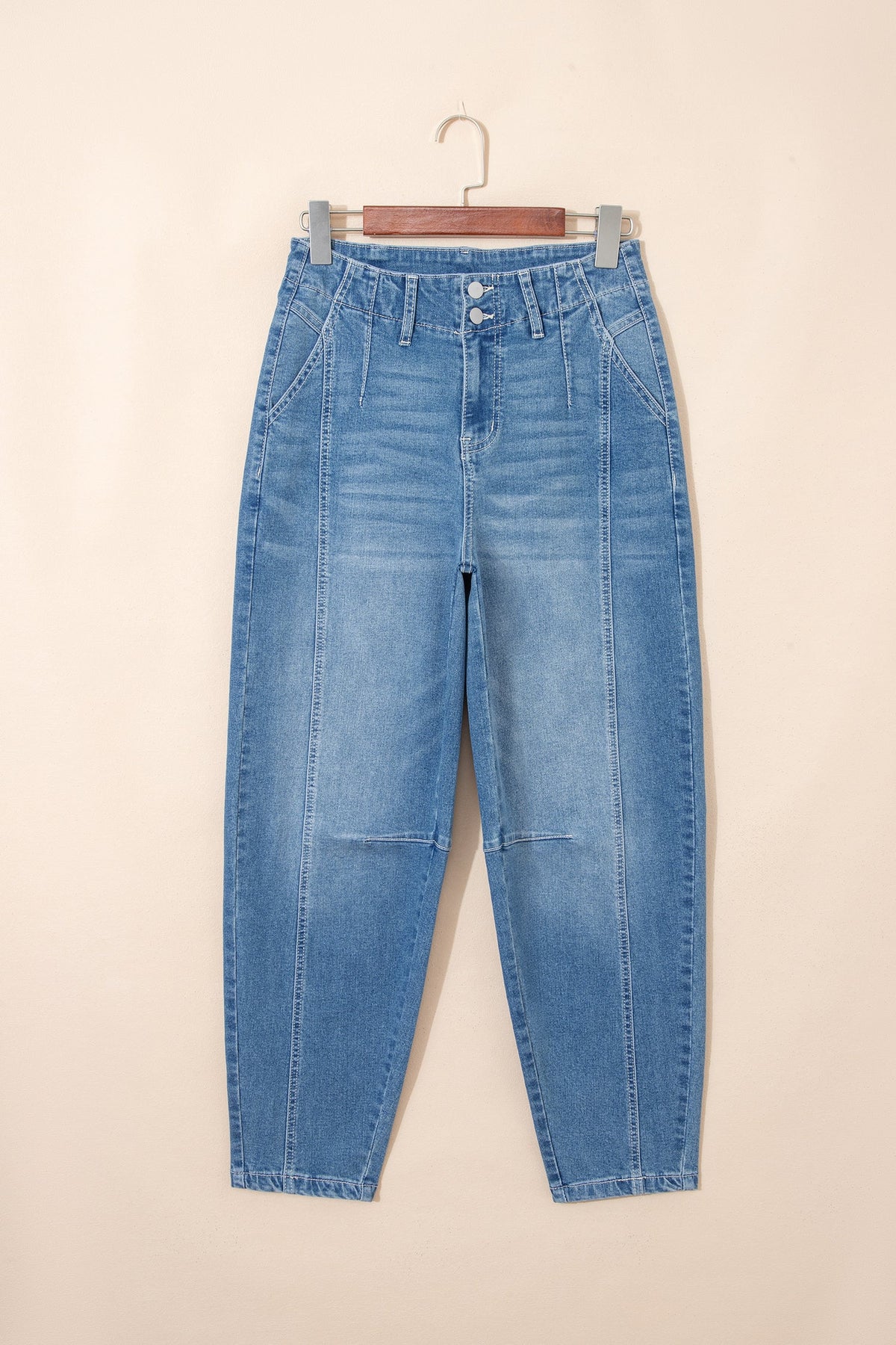 Fallon Blue Medium Wash Cuffed Barrel Jeans in 12 view 5 - Fall Wardrobe Essential - Jimmy Fallon Blue Jeans (bottom)