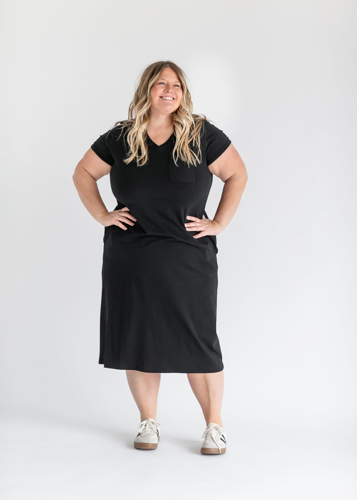 Finley V-neck T-shirt Dress in Black view 18 - Finley Shirt Dress Sale