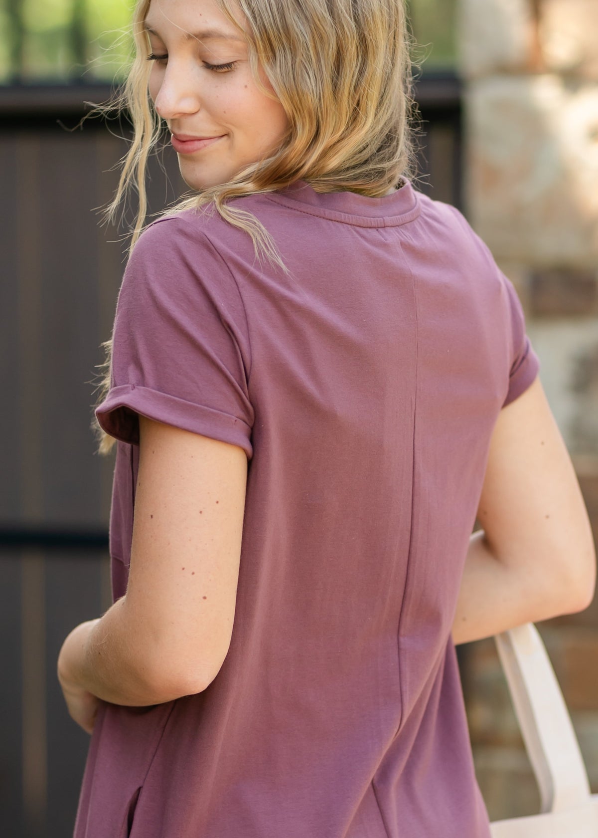 Finley V-neck T-shirt Dress in Mulberry view 9 - Finley Shirt Dress Sale