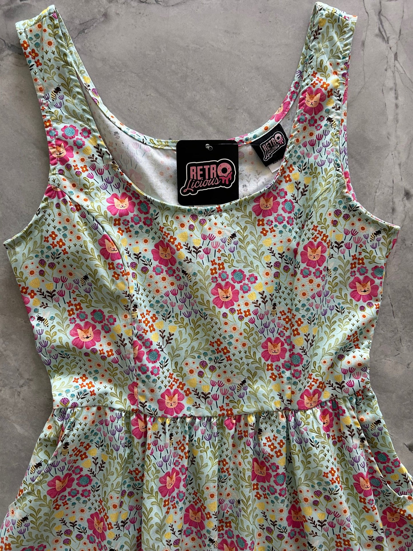 Floral Cats Fit & Flare Dress in 1X view 6 - Floral Cat Dress