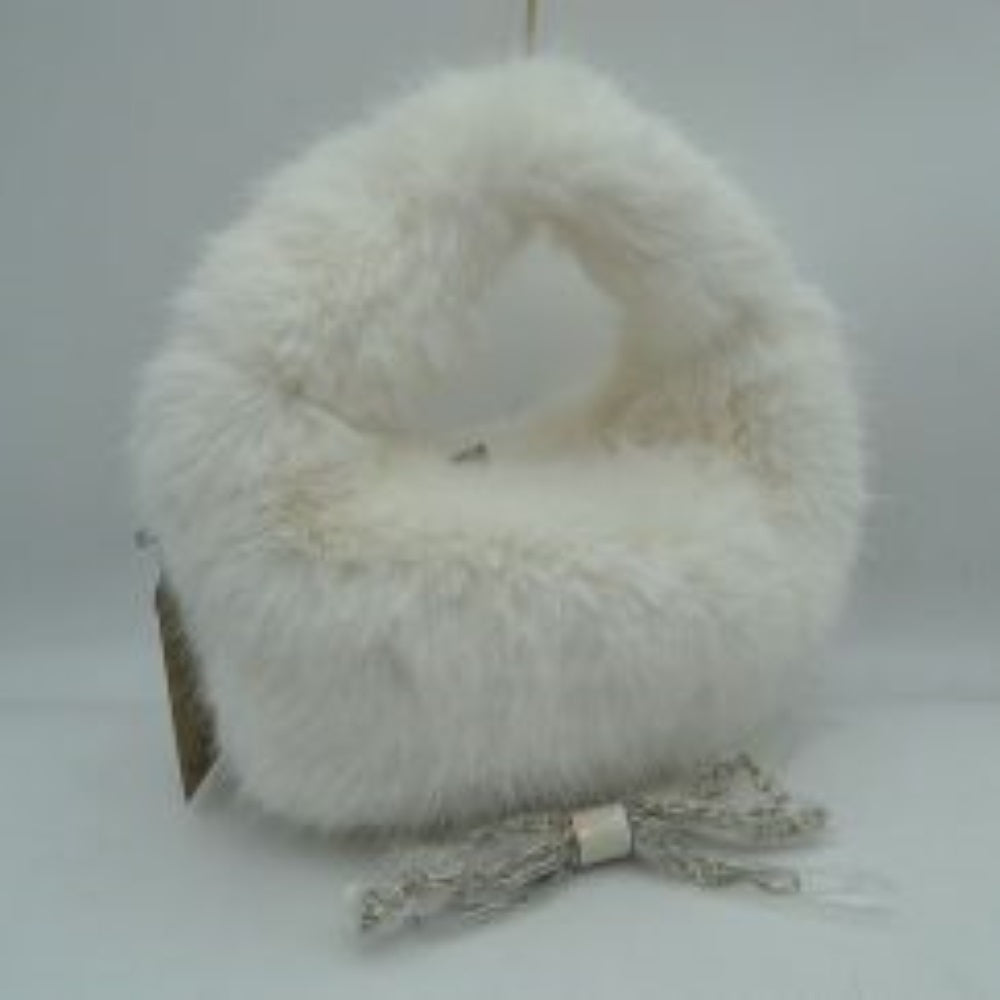 Fluffy Plush Handbag with Integrated Top Handle and Chain Strap in Clear White view 3 - Fluffy Plush Bag