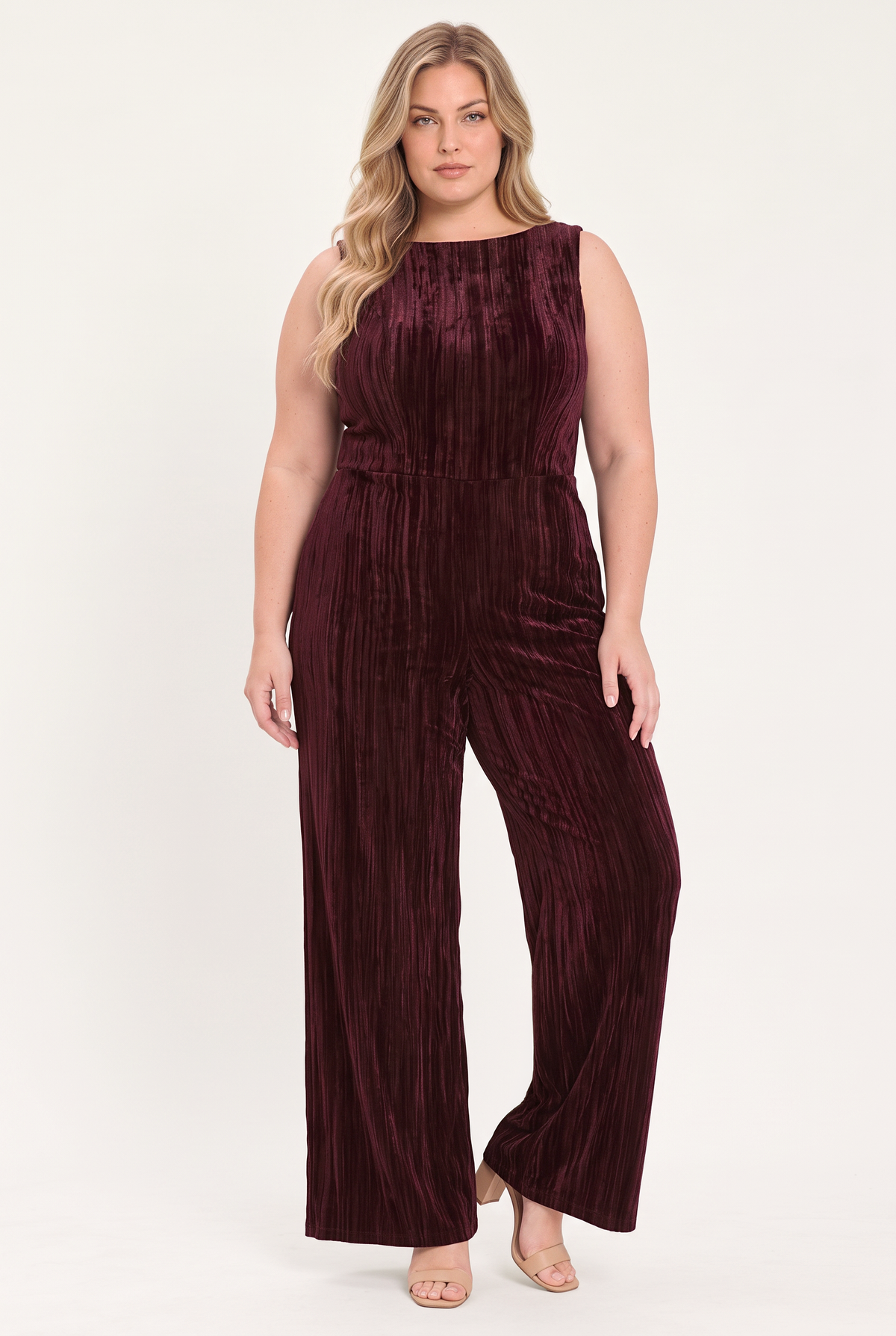 Flying Tomato Bordeaux Nights Burgundy Textured Velvet Wide-leg Jumpsuit view 8 (one-piece)