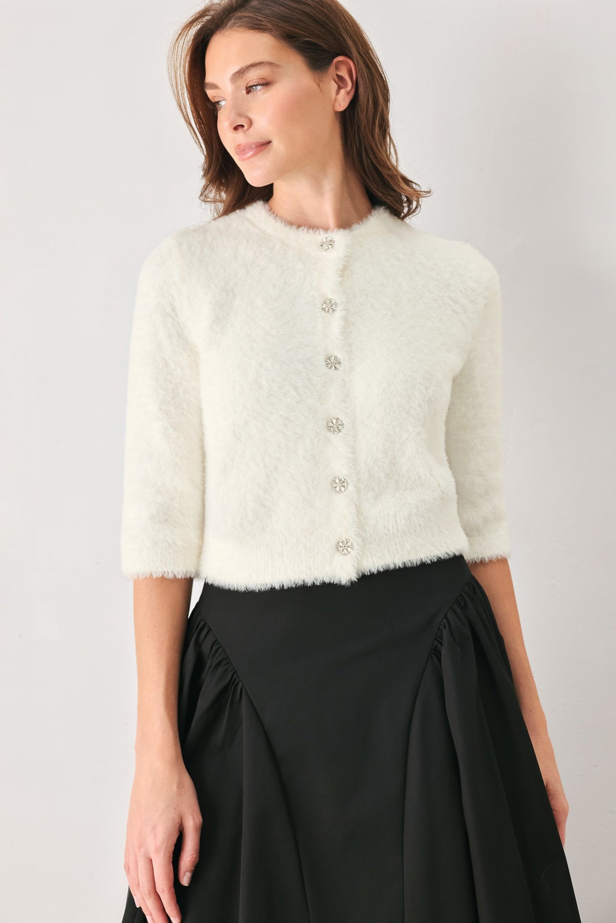 Flying Tomato Camel Classic Camel/off White Elbow-sleeve Cardigan Top in CAMEL view 2 - Classic Camel Jacket