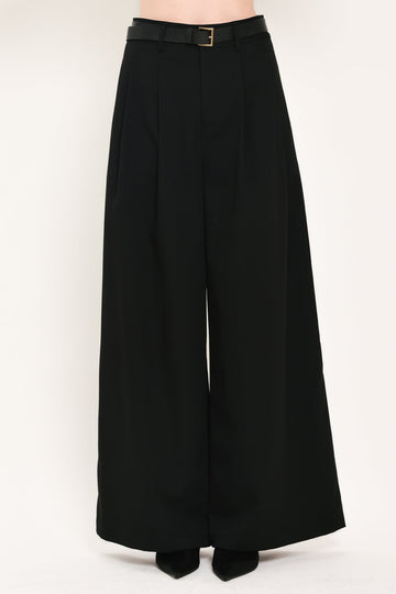 Flying Tomato City Cinch Black/brown Belted Wide-leg Pants in BLACK view 2 (bottom)