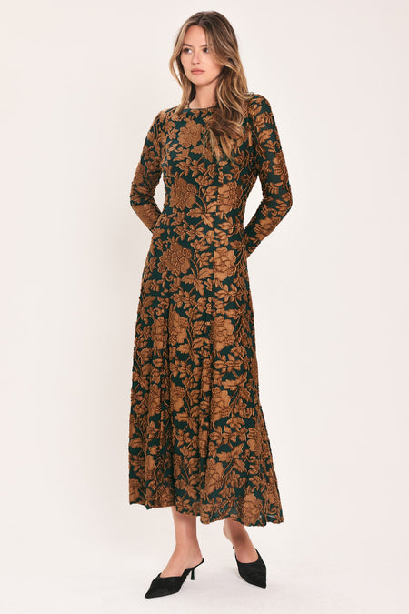 Flying Tomato Emerald Enchantment Kelly Green Burnout Velvet Maxi Dress