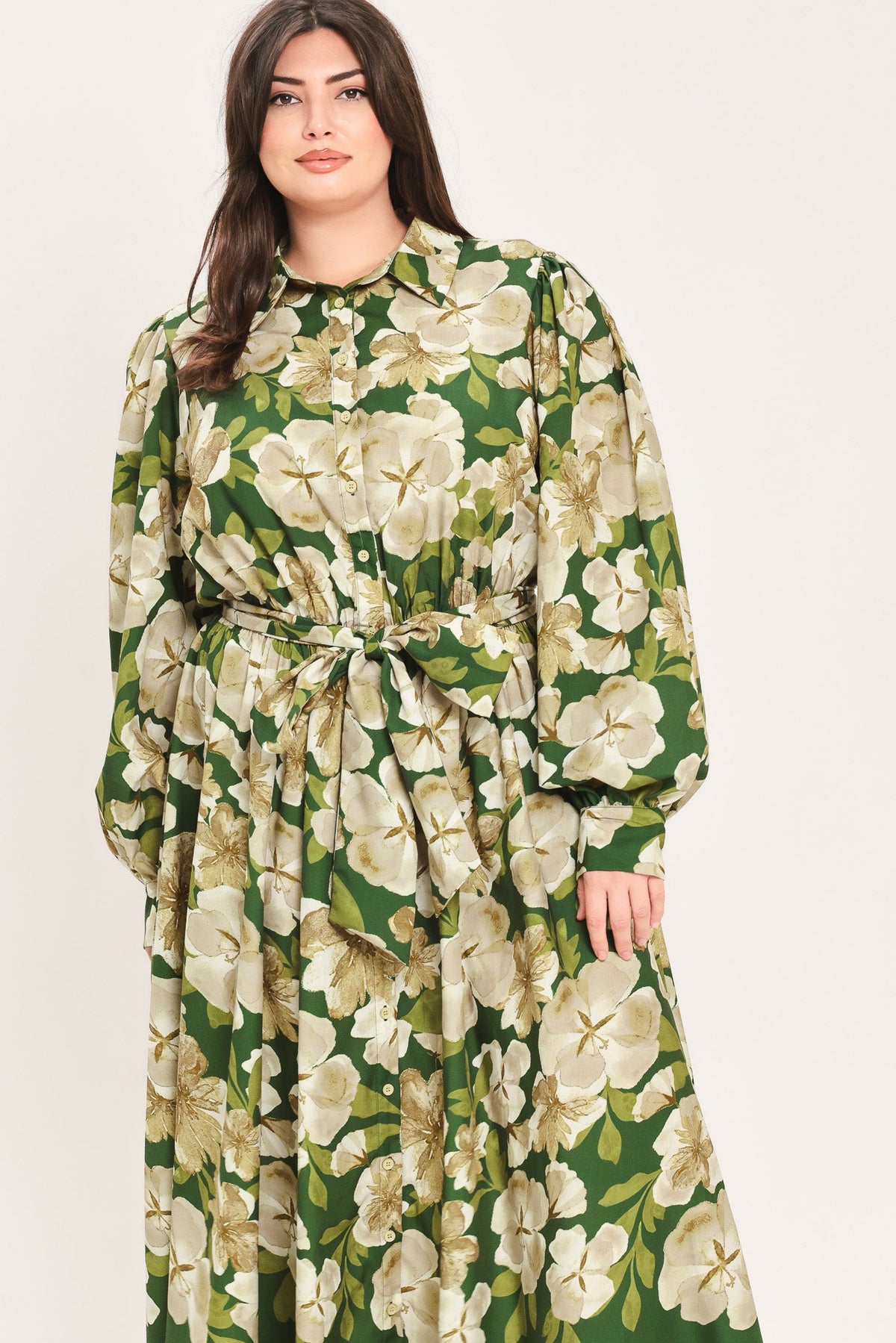 Flying Tomato Evergreen Camellia Dream Woven Midi Shirt Dress view 13
