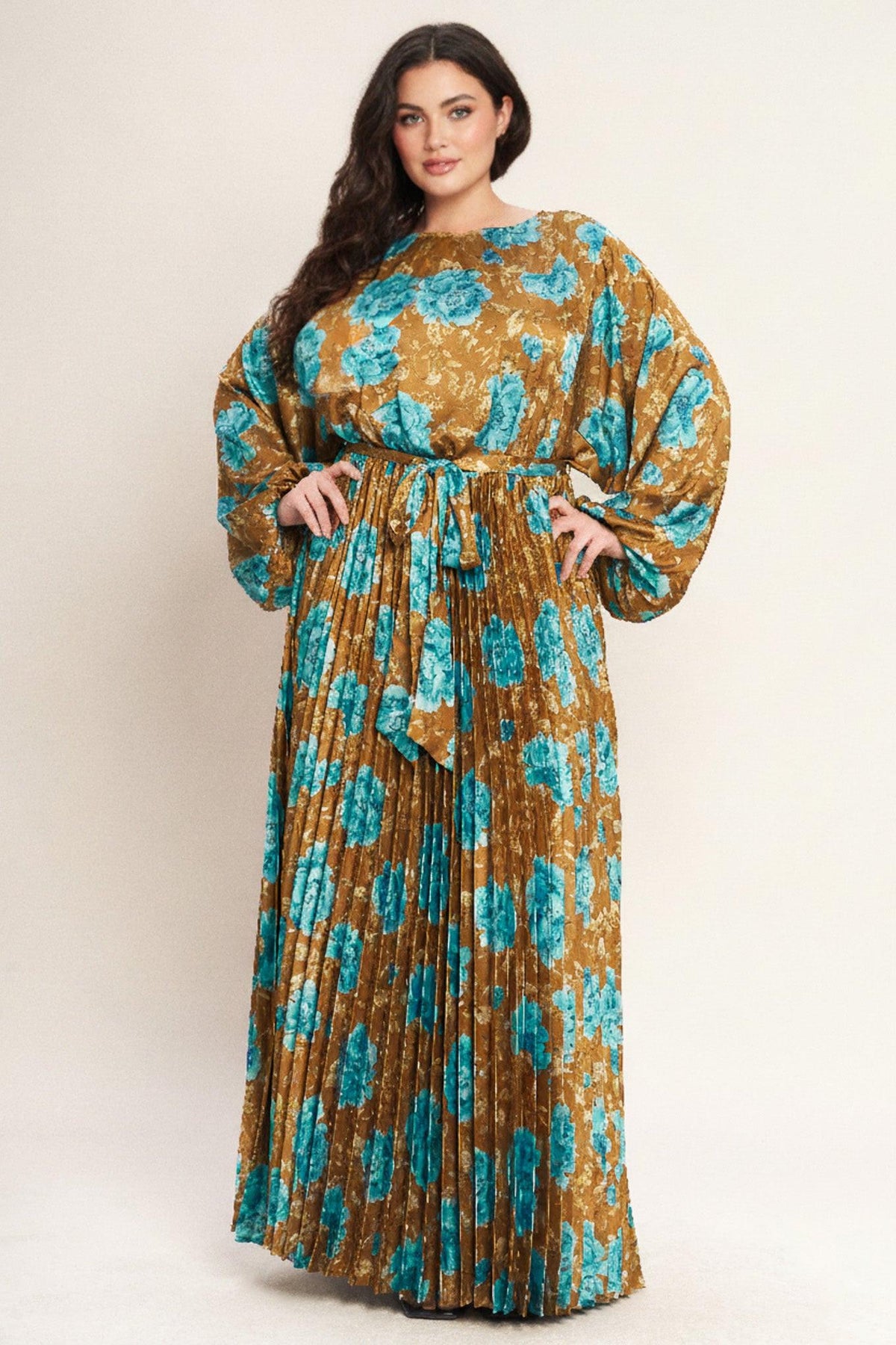Flying Tomato Golden Bloom Luxe Woven Satin Maxi Dress - MeeeShop Women's Fashion