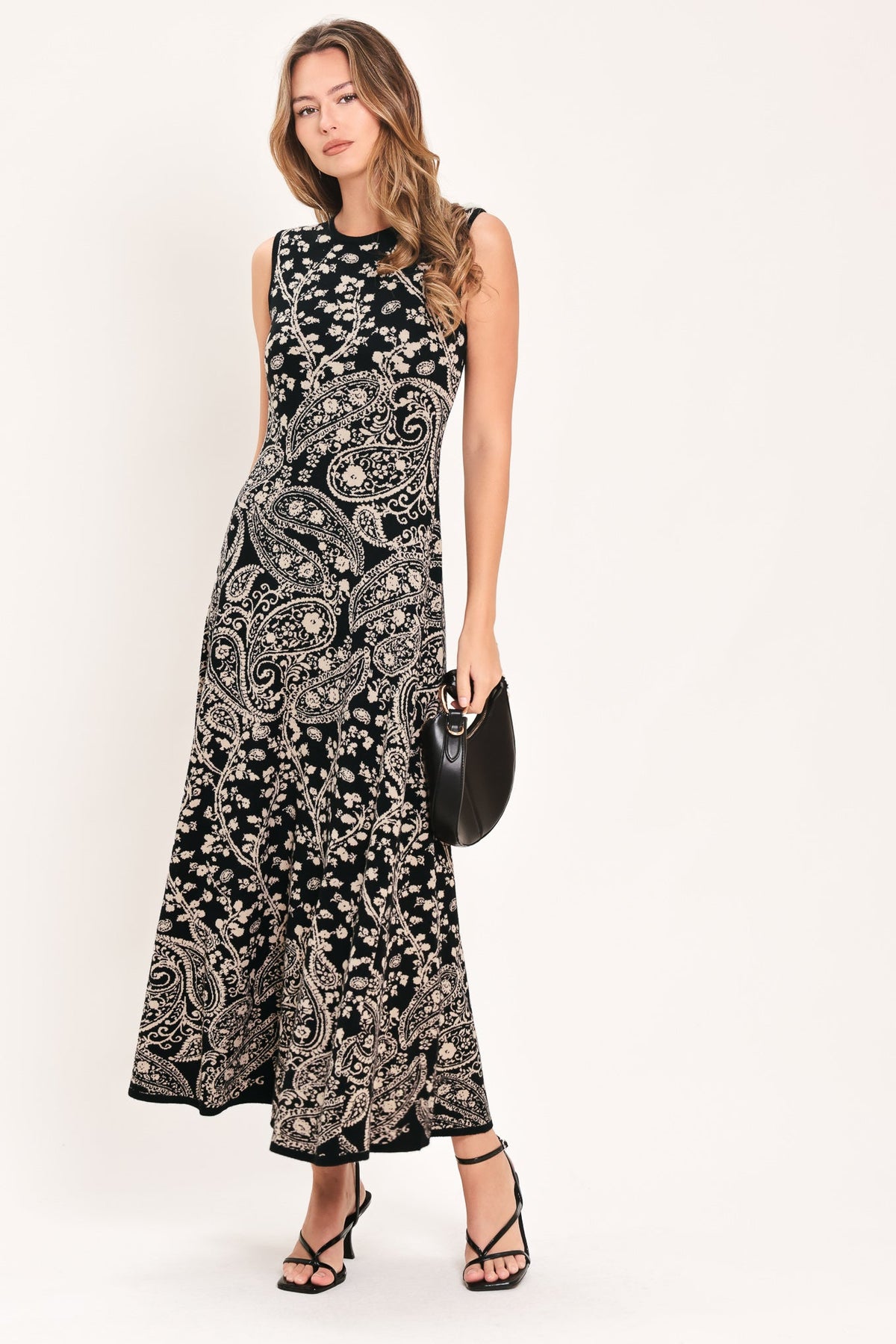 Flying Tomato Hazel Paisley Embrace Jacquard Sweater Midi Dress in BLACK view 2 - Hazel Sweater Pattern