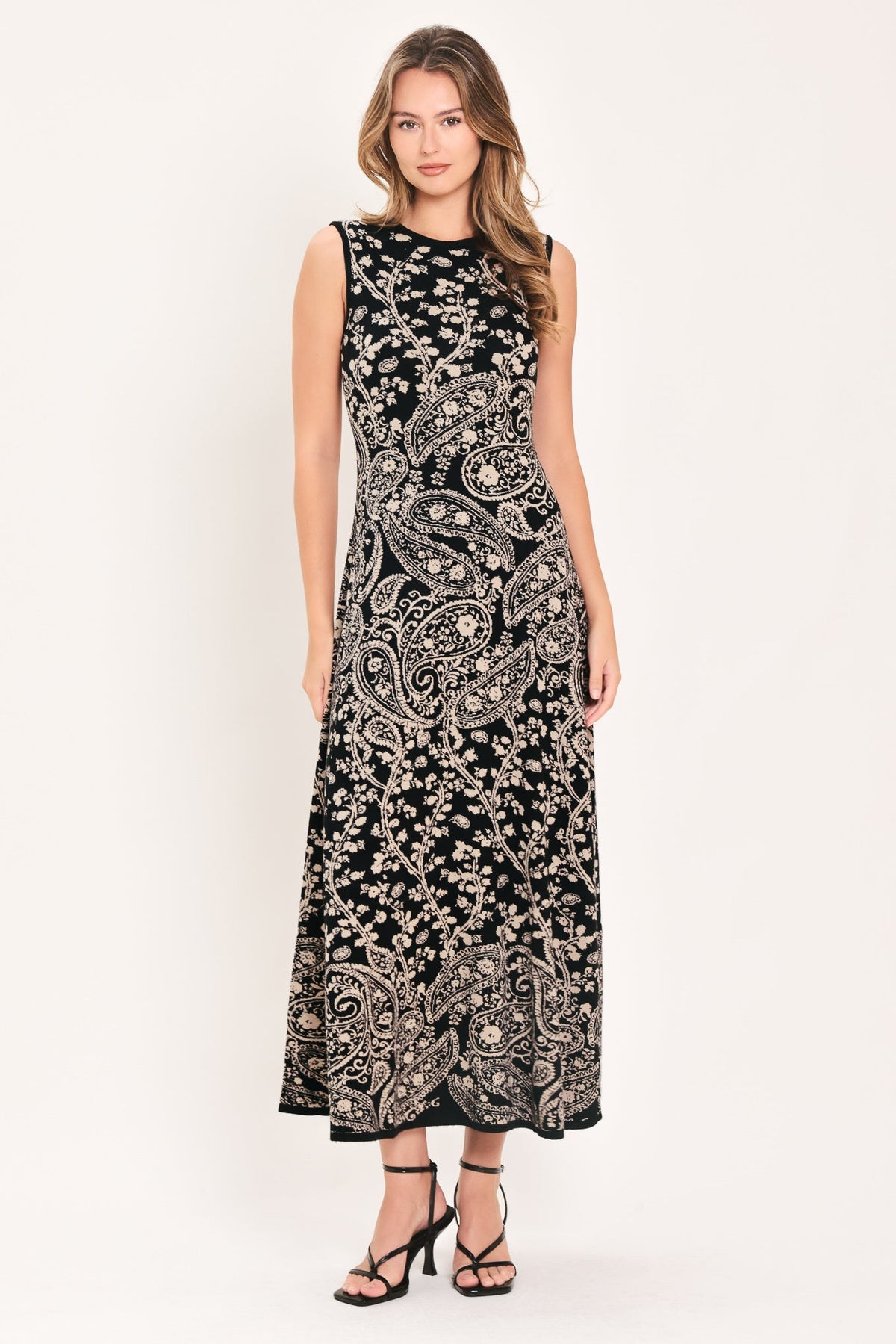 Flying Tomato Hazel Paisley Embrace Jacquard Sweater Midi Dress in BLACK view 3 - Hazel Sweater Pattern
