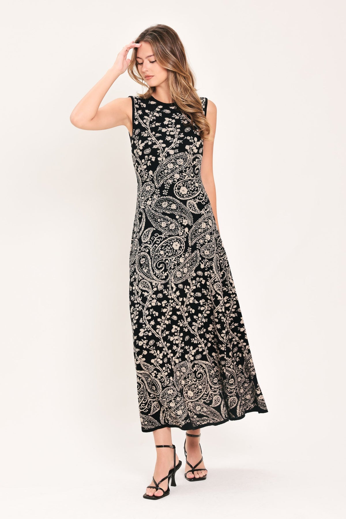 Flying Tomato Hazel Paisley Embrace Jacquard Sweater Midi Dress in CAMEL view 5 - Hazel Sweater Pattern