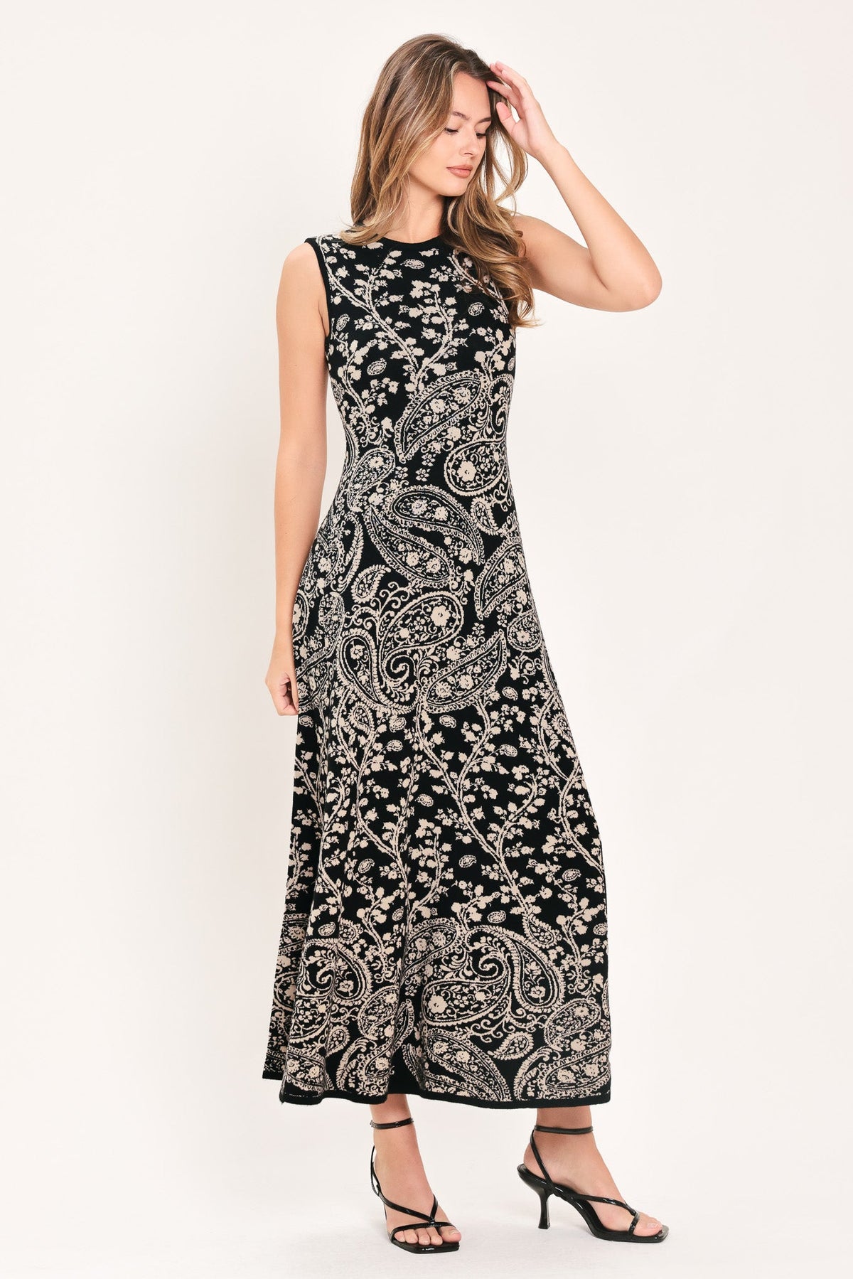 Flying Tomato Hazel Paisley Embrace Jacquard Sweater Midi Dress in CAMEL view 6 - Hazel Sweater Pattern