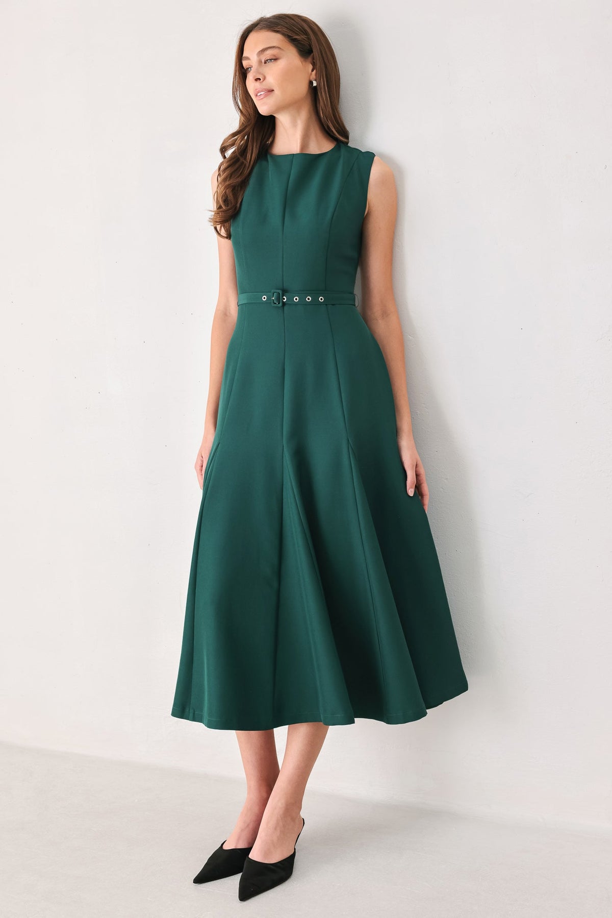 Flying Tomato Hazelnut Ballet Woven Midi Dress in BROWN view 2