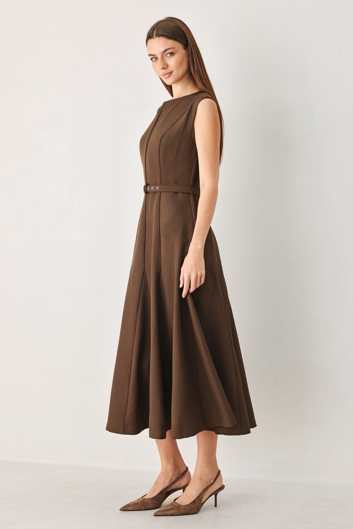 Flying Tomato Hazelnut Ballet Woven Midi Dress view 8