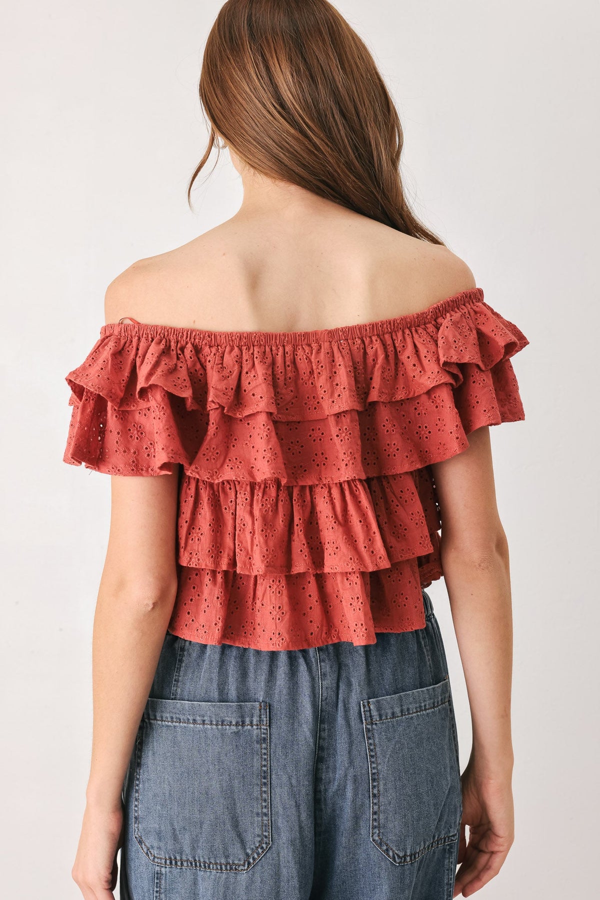 Flying Tomato Lovely Existence Off Shoulder Top in RUST view 6