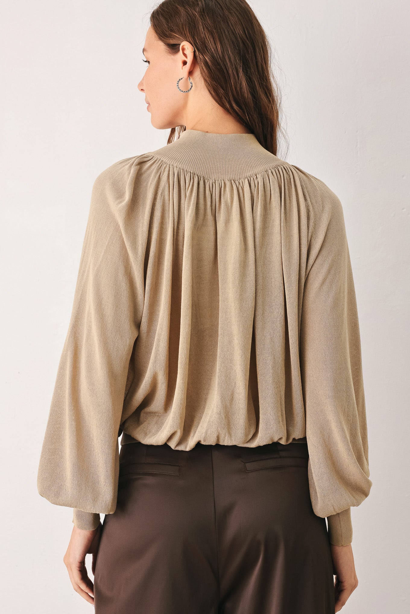 Flying Tomato Macadamia Draped Sweater Knit Top view 16 - Fall Wardrobe Essential - Top Sweater