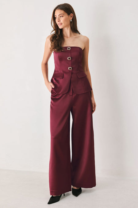 Flying Tomato Modern Noir Black/burgundy Wide-leg Pants
