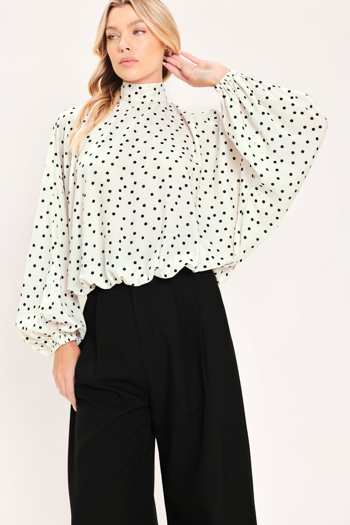 Flying Tomato Pearl Speckle Chic Woven Top in OFF WHITE view 3 - Mini Topaz Pearl Sparkle Climber Earrings